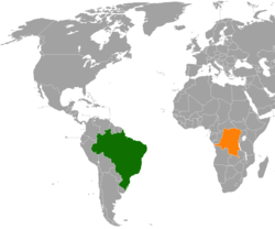 Map indicating locations of Brazil and Democratic Republic of the Congo