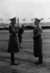 Werner von Blomberg meeting Hitler at the 1937 Nazi party rally