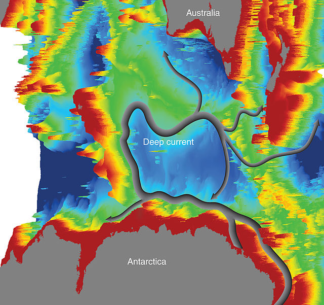 The bathymetry of the Kerguelen Plateau in the Southern Ocean governs the course of the Kerguelen deep western boundary current, part of the global ne