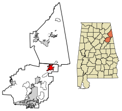 Calhoun County and Cherokee County Alabama Incorporated and Unincorporated areas Piedmont Highlighted 0159640.svg