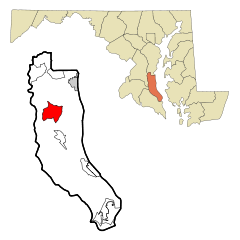 Calvert County Maryland Incorporated and Unincorporated areas Huntingtown Highlighted.svg