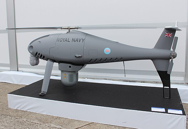 UAS Peregrine System (Camcopter S-100) at the Thales stand at the Paris Air Show 2023.