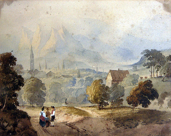 Watercolour drawing of Chur by Francis Nicholson (1753–1844)