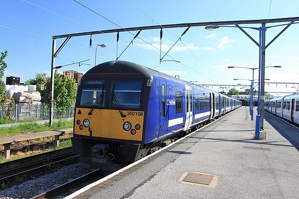 A Greater Anglia Class 360 departs Clacton-on-Sea in June 2013