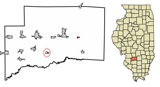 Location of Huey in Clinton County, Illinois.
