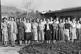 Jet Propulsion Laboratory computers (1953) Computers - Janez Lawson (seen in this photo from 1953, front row, fifth from the left) - first African American hired into a technical position at JPL.jpg