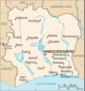 Kart over Republikken Elfenbenskysten