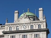 Roof of the County Fire Office, with dome and statue of Britannia County Fire Office attic storey, Piccadilly Circus.jpg