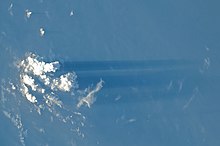 Daytime sunbeams as seen from the ISS, illustrating their parallel nature Crepuscular Rays, India.JPG