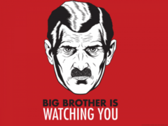 Totalitarianism poster of the Big Brother, fictitious totalitarian ruler of Oceania in Orwell's novel 1984. Source: Wikimedia