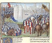 Frederick Barbarossa, Holy Roman Emperor Crusaders besieging Damascus - Chronique d'Ernoul et de Bernard le Tresorier (late 15th C), f.280v - BL Royal MS 15 E I.jpg