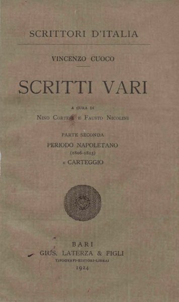 File:Cuoco, Vincenzo – Scritti vari- Periodo napoletano, 1924 – BEIC 1796200.djvu