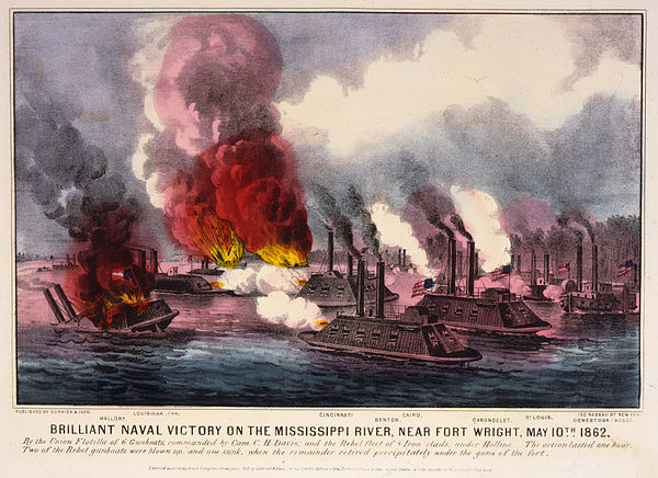 Ironclad battle on the Mississippi River near Fort Wright, May 10, 1862 (Currier & Ives lithograph)