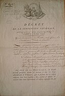 Décret de nationalisation des locaux de couvent Sainte-Cécile (1793) (Nationalization decree affecting the premises of the convent of Sainte-Cécile), Grenoble, France.jpg