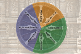 Wheel with eight spokes, with the different aspects of the Buddhist eight-fold written on them
