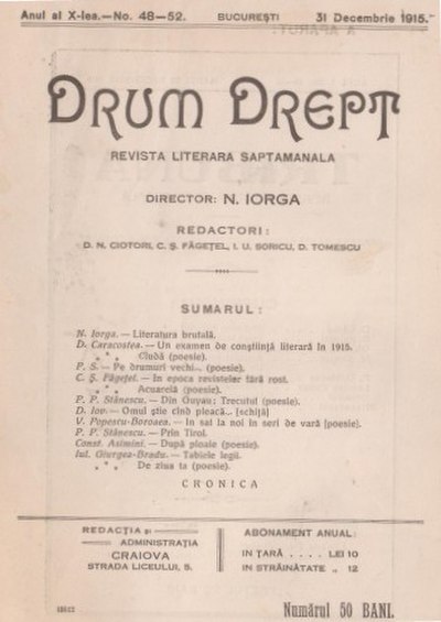 Cover of Drum Drept, issue no. 48–52, dated 31 December 1915