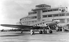 An Aer Lingus DC-3 plane at Dublin Airport's original Terminal 1 in May 1950.