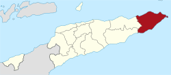 Мапа на Источен Тимор, истакнувајќи ја општината Лаутен