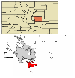 Location of the City of Fountain in El Paso County, Colorado.