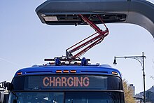 Bus charging from an overhead charger Electric bus (2022).jpg