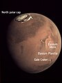 Global view of Mars, InSight landed in Elysium Plantia, Curiosity rover is in Gale crater