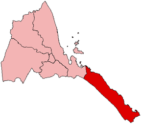 Harta regiuniiDebubawi Keyih Bahri în cadrul statului Eritreea