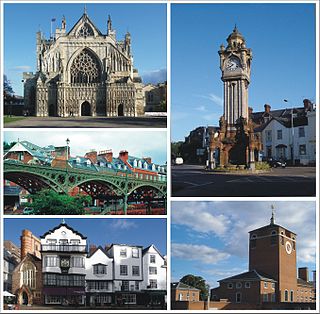 Exeter is a city in Devon, South West England. It is situated on the River Exe, approximately 36 miles (58 km) north-east of Plymouth and 65 miles (105 km) south-west of Bristol.