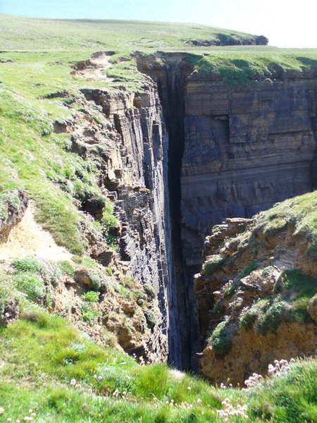 File:Fault Line Running into Cliff near Point of Lyregeo - geograph.org.uk - 491285.jpg