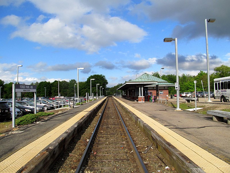 File:Forge Park 495 station from track crossing, May 2017.JPG