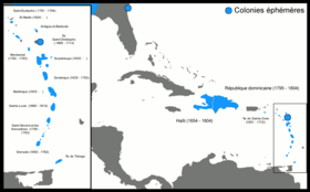 Tidligere franske kolonier i Caribien.