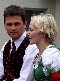 Günther Beck with his wife Martina when they say goodbye in Mittenwald, May 2010