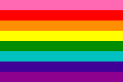 Oryginalna wersja flagi LGBT z ośmioma paskami zaprojektowana przez Gilberta Bakera (1978)