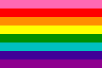 Original version of the gay pride flag, first flown in the 1978 Gay Freedom Day Parade in San Francisco Gay flag 8.svg