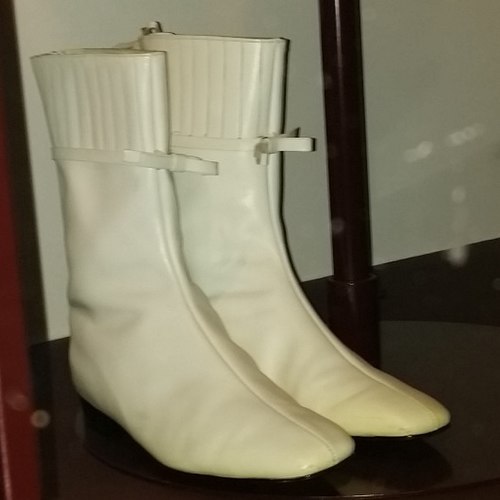 A pair of go-go boots designed by Andre Courrege in 1965.