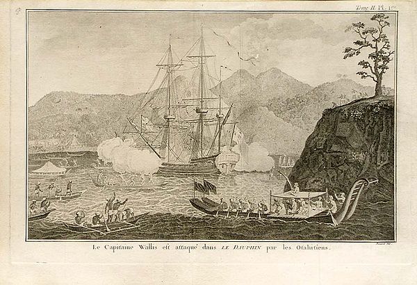 HMS Dolphin at Tahiti in 1767