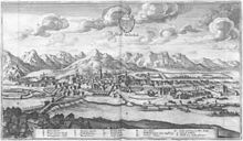 Hall im Inthal, Kupferstich in der Topographia Provinciarum Austriacarum von Matthäus Merian, 1679