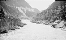 View of Hells Gate looking downstream, c.1955 Hell's Gate, British Columbia 1.jpg