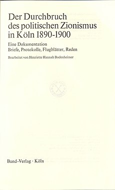 Henriette Hannah Bodenheimer Zionismus 1978 Titel.jpg