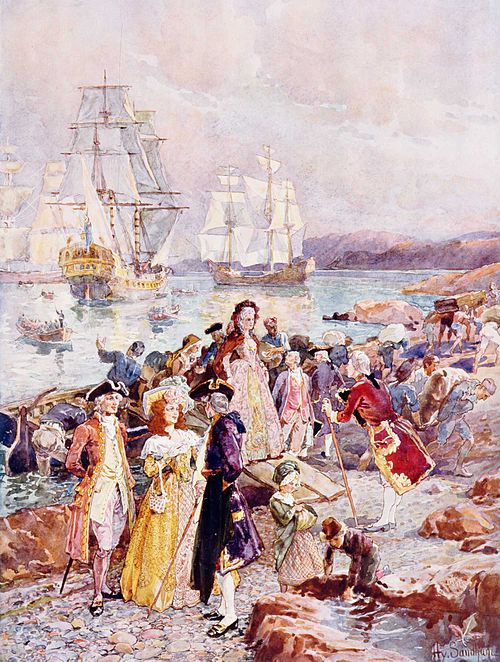 A romanticized depiction of the arrival of the Loyalists in New Brunswick