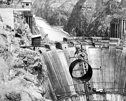 The Hoover Dam on the Arizona-California border was one of many large-scale water-power projects