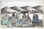 Period sketch of an encampment on the California Trail