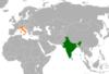 نقشهٔ موقعیت ایتالیا و هند.