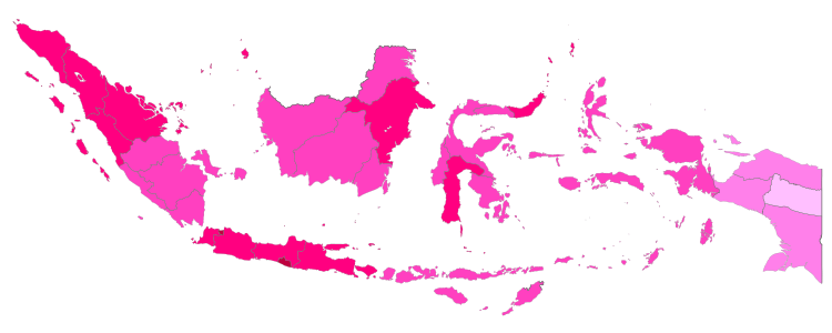Provinces of Indonesia by Human Development Index rankings for 2021
.mw-parser-output .div-col{margin-top:0.3em;column-width:30em}.mw-parser-output .div-col-small{font-size:90%}.mw-parser-output .div-col-rules{column-rule:1px solid #aaa}.mw-parser-output .div-col dl,.mw-parser-output .div-col ol,.mw-parser-output .div-col ul{margin-top:0}.mw-parser-output .div-col li,.mw-parser-output .div-col dd{page-break-inside:avoid;break-inside:avoid-column}
.mw-parser-output .legend{page-break-inside:avoid;break-inside:avoid-column}.mw-parser-output .legend-color{display:inline-block;min-width:1.25em;height:1.25em;line-height:1.25;margin:1px 0;text-align:center;border:1px solid black;background-color:transparent;color:black}.mw-parser-output .legend-text{}
0.801 above
0.726 to 0.800
0.651 to 0.725
0.576 to 0.650
0.575 below Indonesia provinces HDI 2021.svg