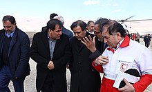 Iranian Minister of Roads and Urban Development Abbas Akhoundi observed the search and rescue operation Iran Aseman Airlines Flight 3704 08.jpg