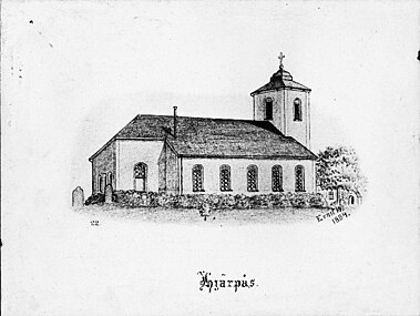 Kyrkan på teckning från 1884.