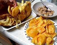 Jackfruit being prepared for consumpution