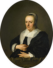 Sara de Bie circa 1645 date QS:P,+1645-00-00T00:00:00Z/9,P1480,Q5727902 . oil on panelmedium QS:P186,Q296955;P186,Q106857709,P518,Q861259. 93 × 73 cm (36.6 × 28.7 in). Amsterdam, Rijksmuseum Amsterdam.