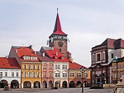 Jicin - Valdstejn's square with Valdicka gate.jpg