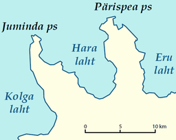 Hara laht ligger mellan de båda halvöarna Juminda poolsaar och Pärispea poolsaar.