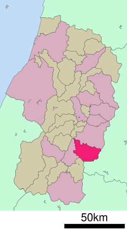 Umístění Kaminoyama v prefektuře Yamagata